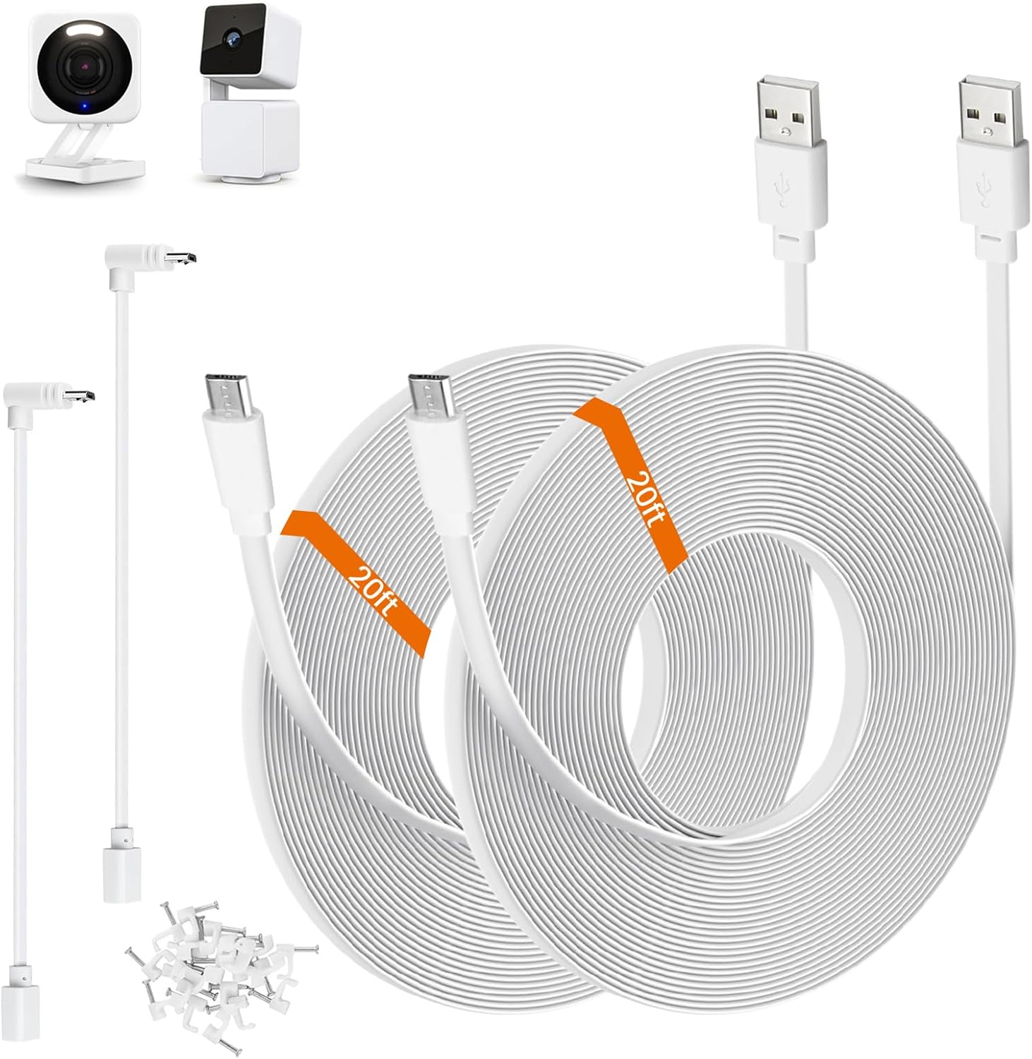 Long Reach Power Cable for Wyze Cameras - 20ft 2-Pack