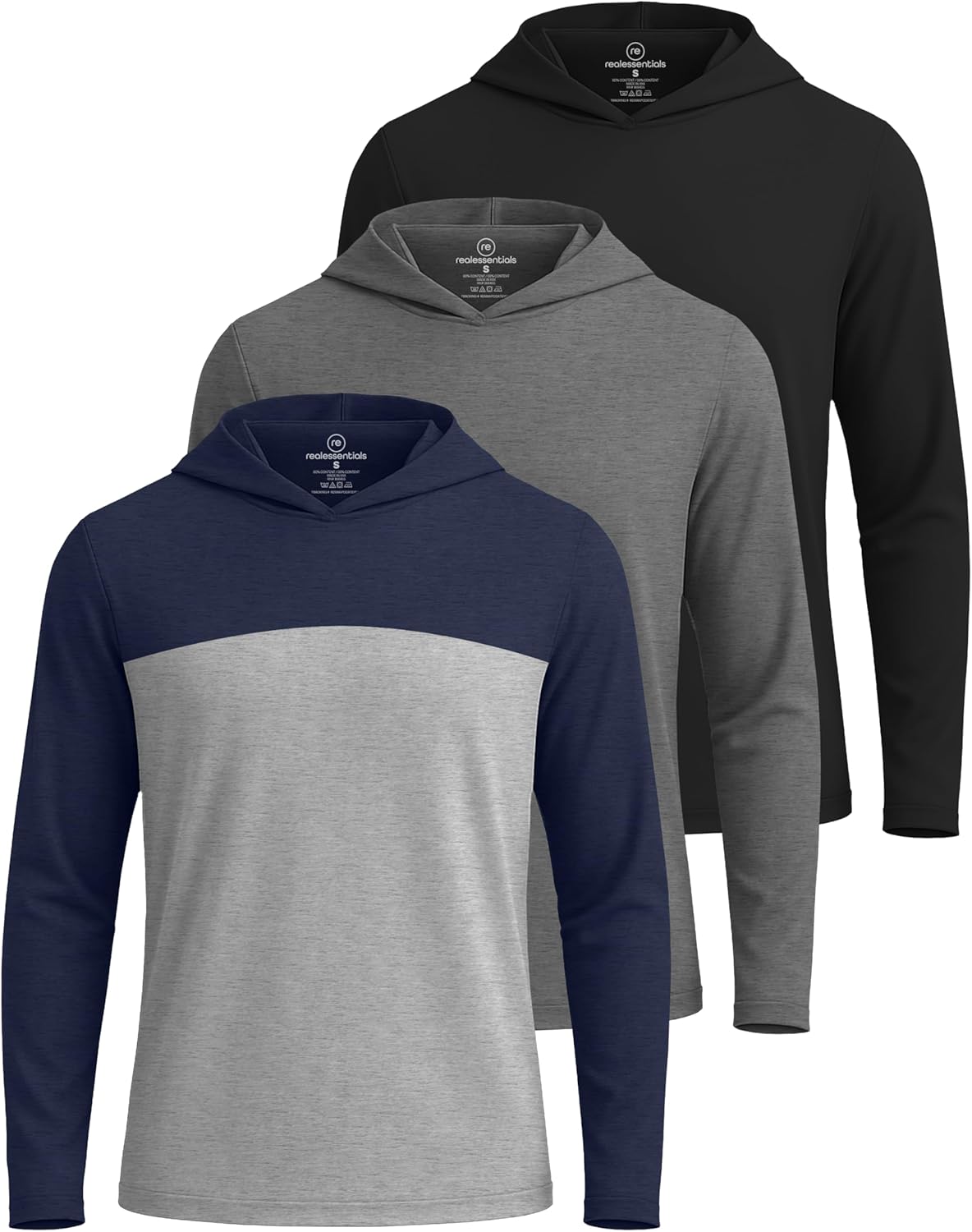 Men's Dry Fit Wicking Long Sleeve Fishing Hoodie Pullover 3 Pack