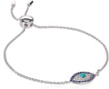 Sterling Silver Turquoise Evil Eye Bolo Bracelet - Adjustable