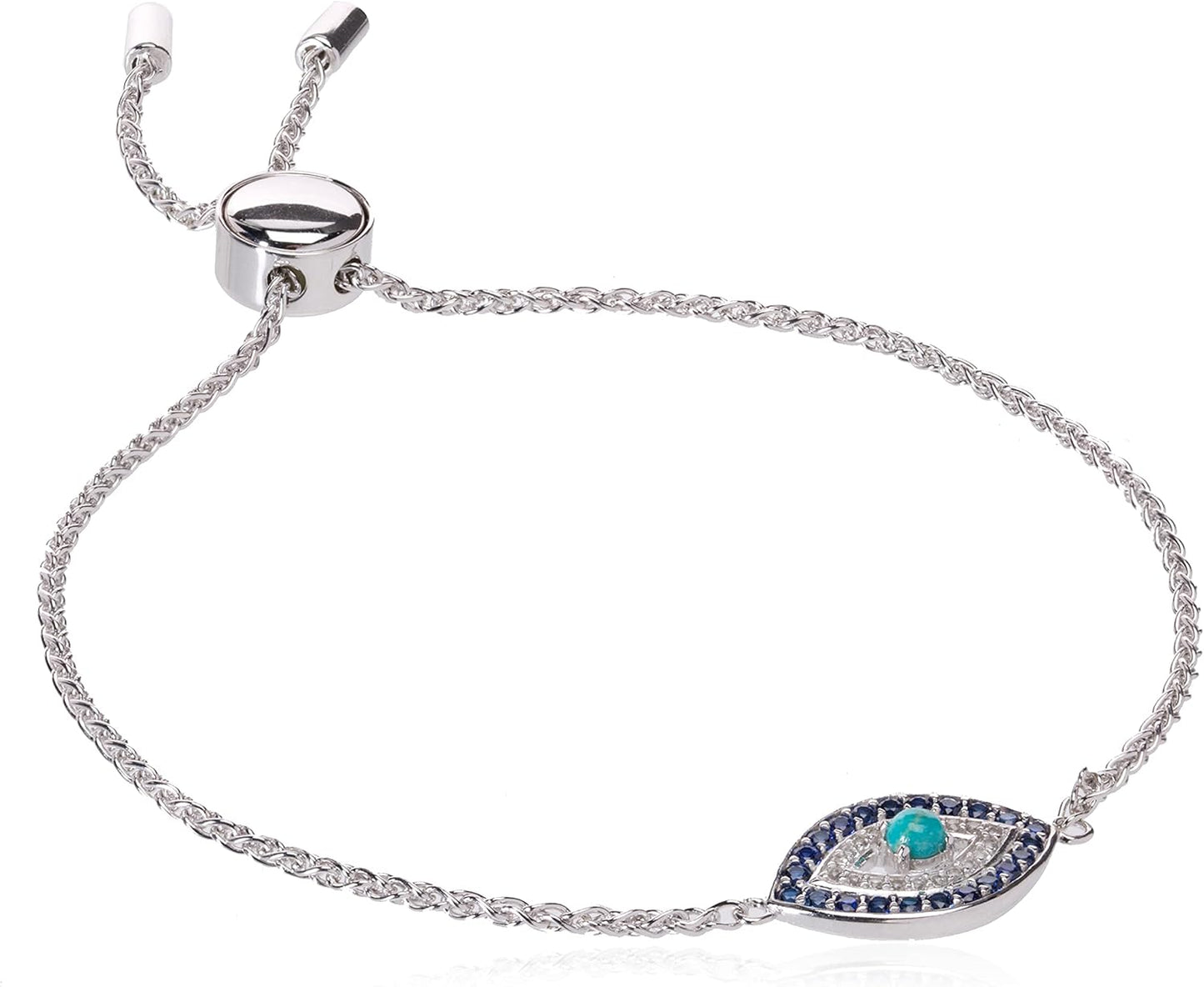 Evil Eye Bolo Adjustable Bracelet with Turquoise and Sapphires