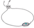 Sterling Silver Women's Turquoise Evil Eye Bolo Bracelet - Adjustable