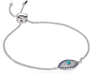 Sterling Silver Evil Eye Bolo Adjustable Bracelet with Turquoise