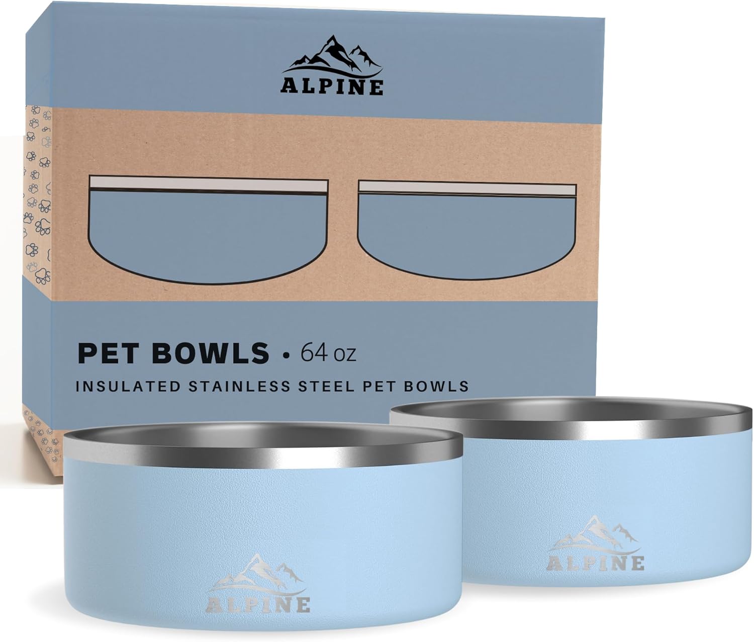 ALPINE Set of 2 Stainless Steel Dog Bowls for Food and Water