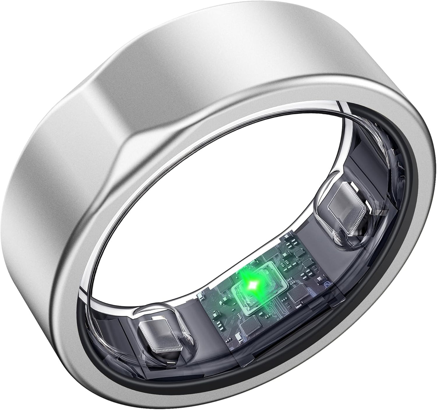 Smart Ring-Size Check Before Purchase, Real-Time Monitoring, Stress/Heart Rate Tracker, iOS/Android, Silver