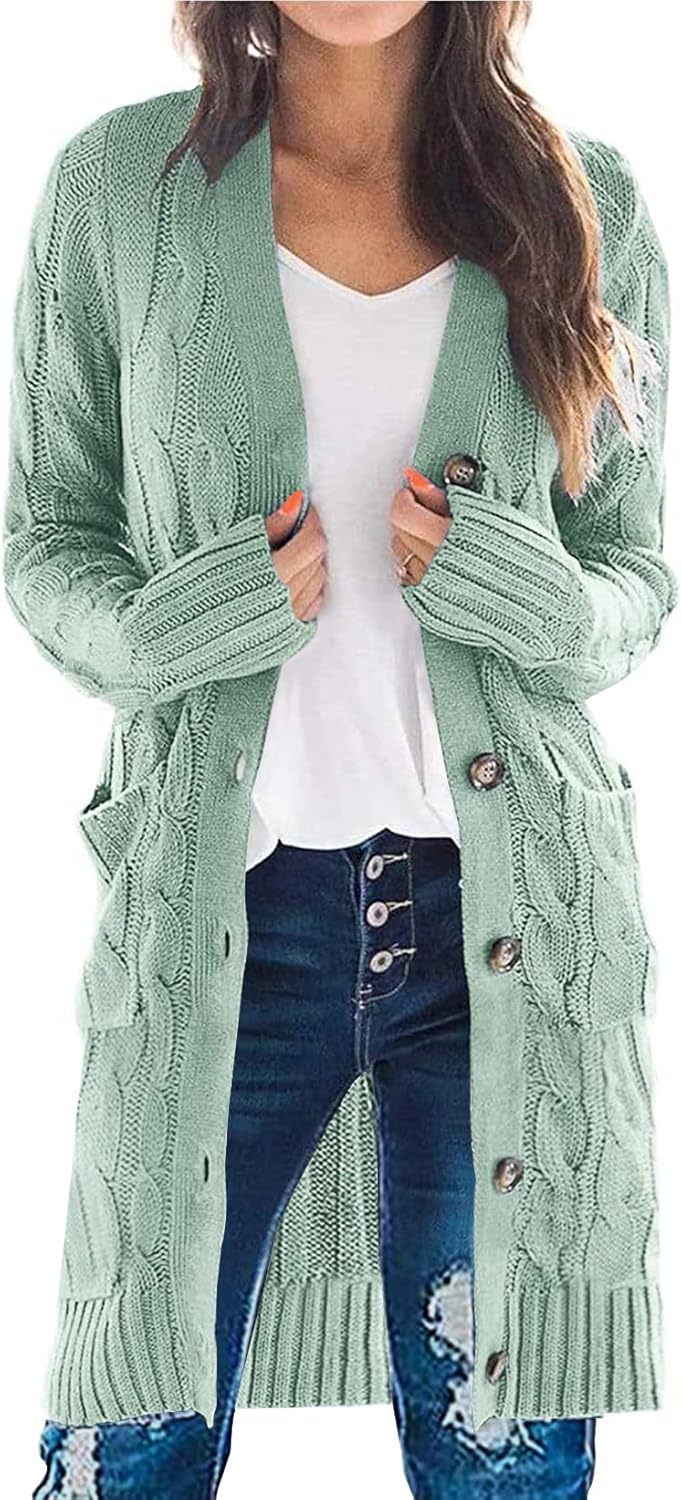 PRETTYGARDEN Long Sleeve Cable Knit Cardigan for Women 2025