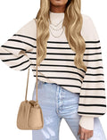 Women's Turtleneck Striped Ribbed Knit Pullover - Loose Fit Cozy