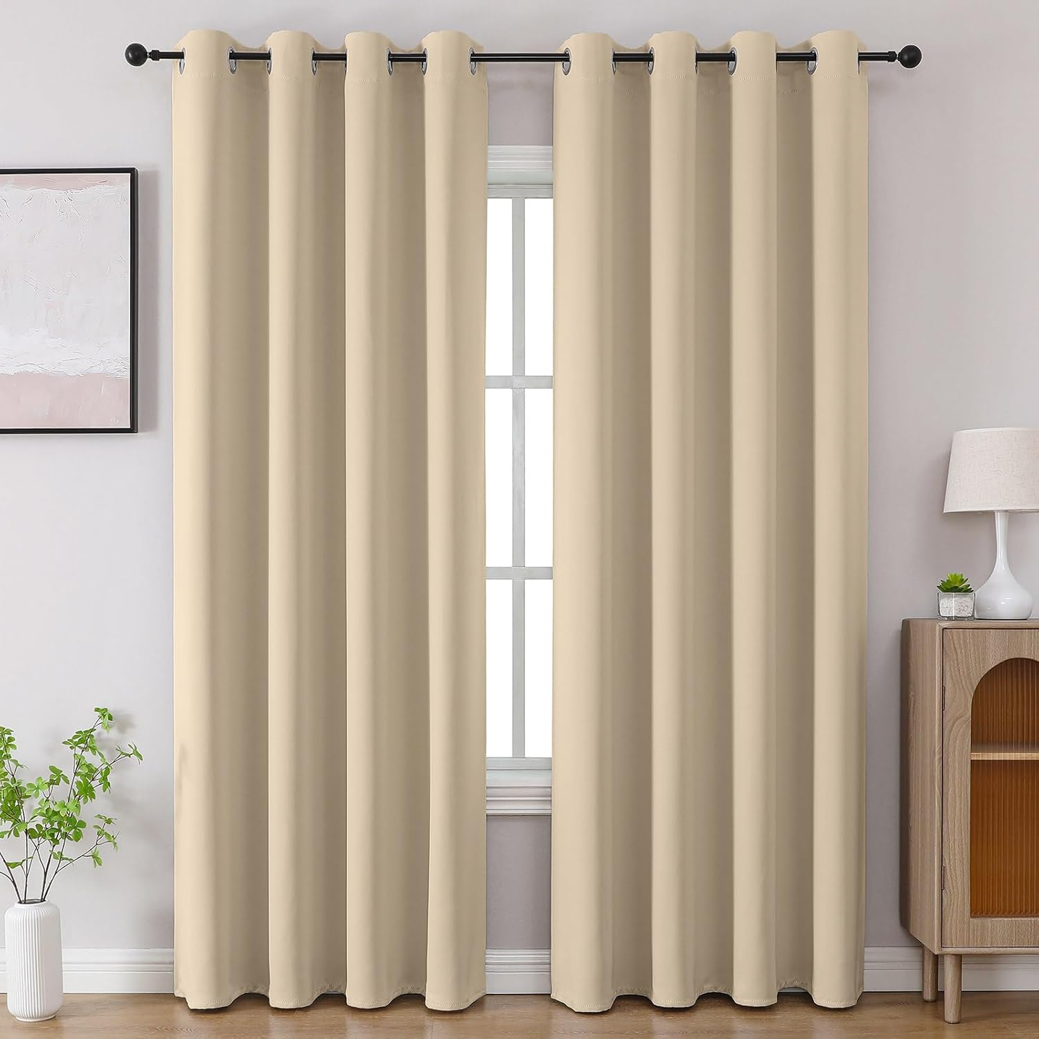 CUCRAF Light Beige Blackout Curtains for Room Darkening Needs