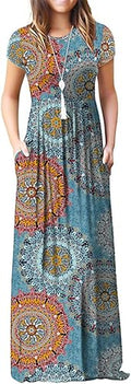 GRECERELLE Women's Short Sleeve Loose Maxi Dress with Pockets