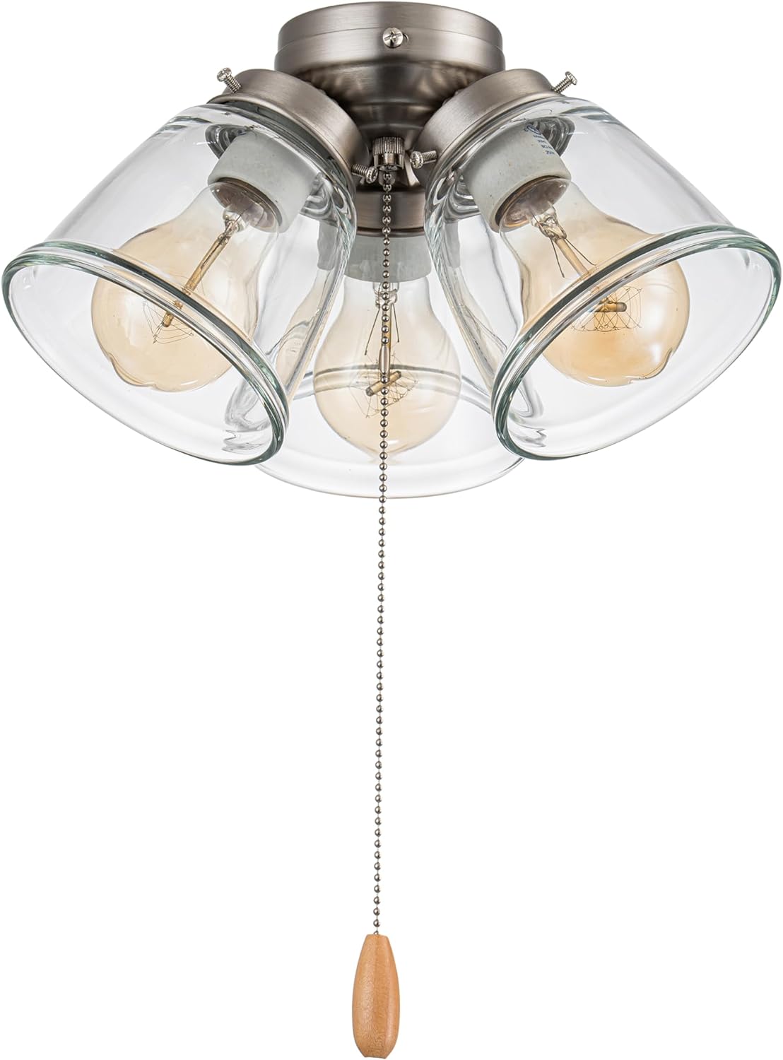 Three-Light Ceiling Fan Light Kit with Pull Chain in Brushed Nickel