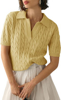 Women's Cable Short Sleeve Sweater Top - Soft Retro Casual Fit
