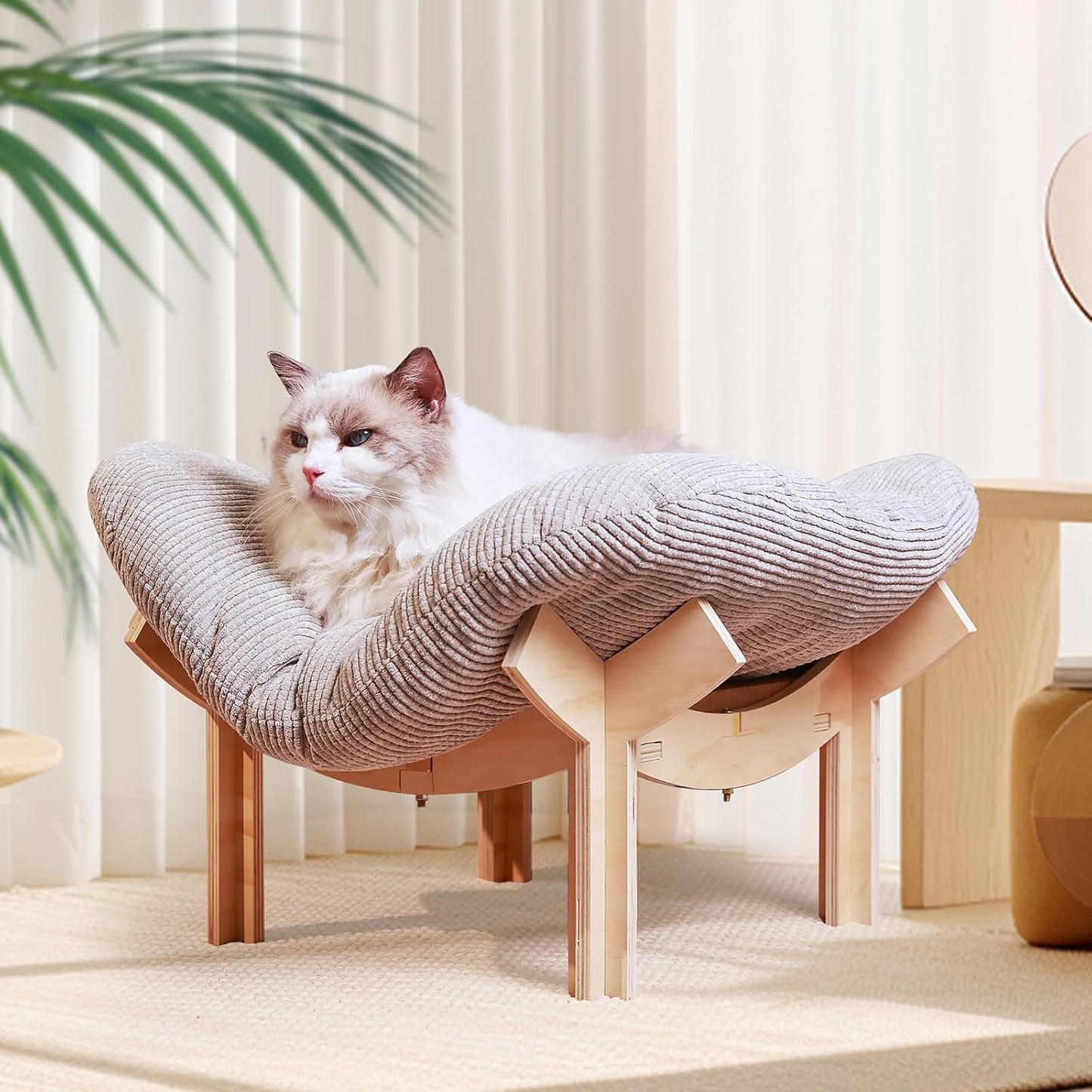 Wooden Elevated Cat Hammock Bed for Large Cats with Comfort