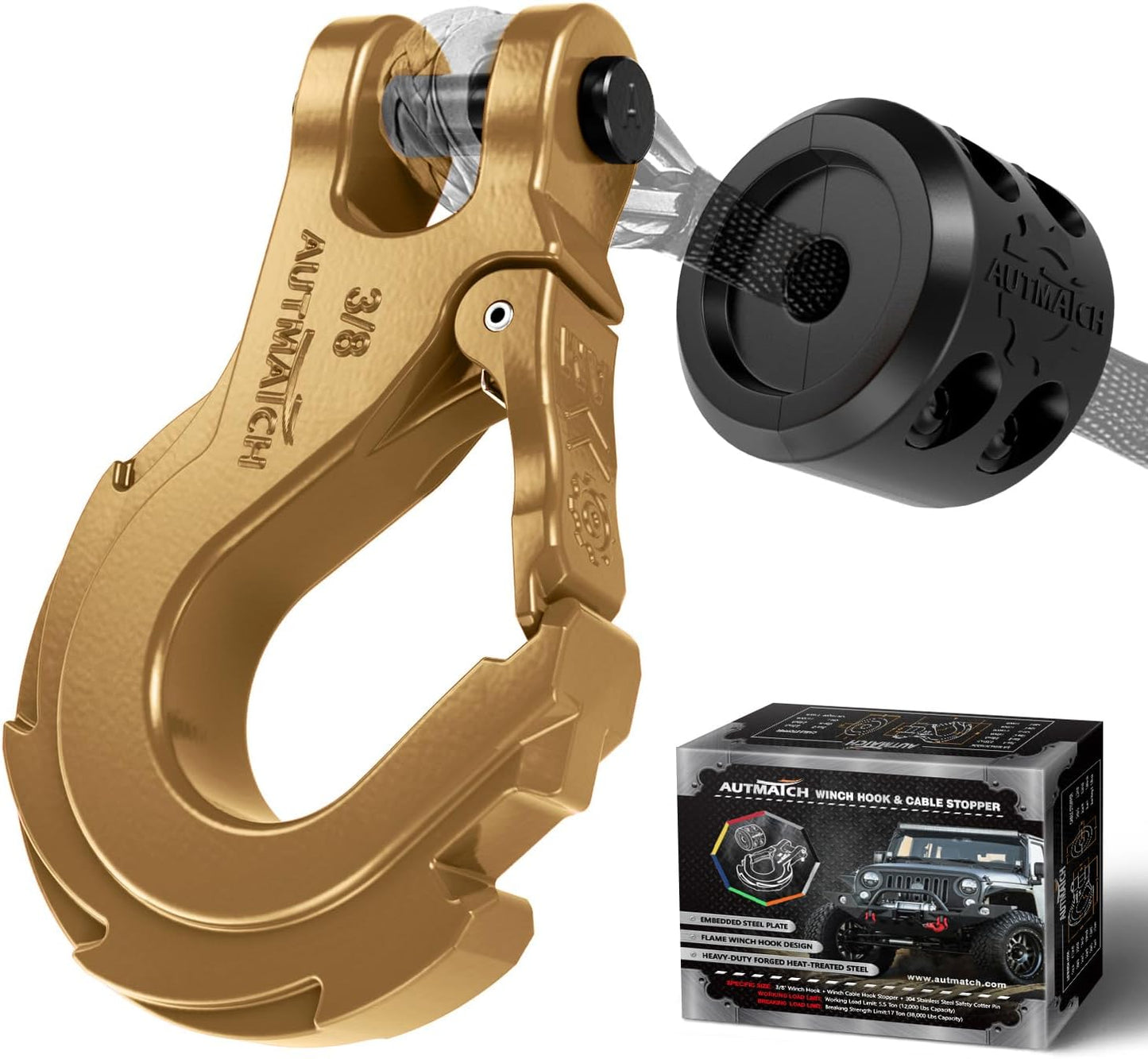 AUTMATCH Winch Hook 3/8in Clevis Slip Hook with Safety Latch