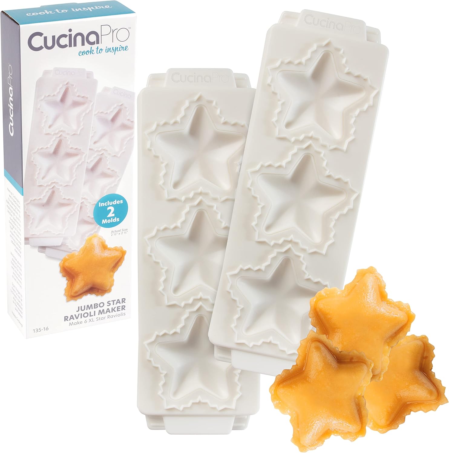 CucinaPro Star Jumbo Ravioli Molds - Effortlessly Make XL 2.5 Stars - Easy Clean-Up & 3 Raviolis at Once!