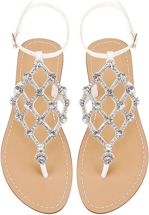 UTIKLIOU Women's Rhinestone Flat Sandals for Summer Style
