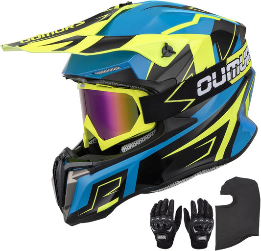 Adult ATV Dirt Bike Helmet with Goggles Gloves & Mask Set