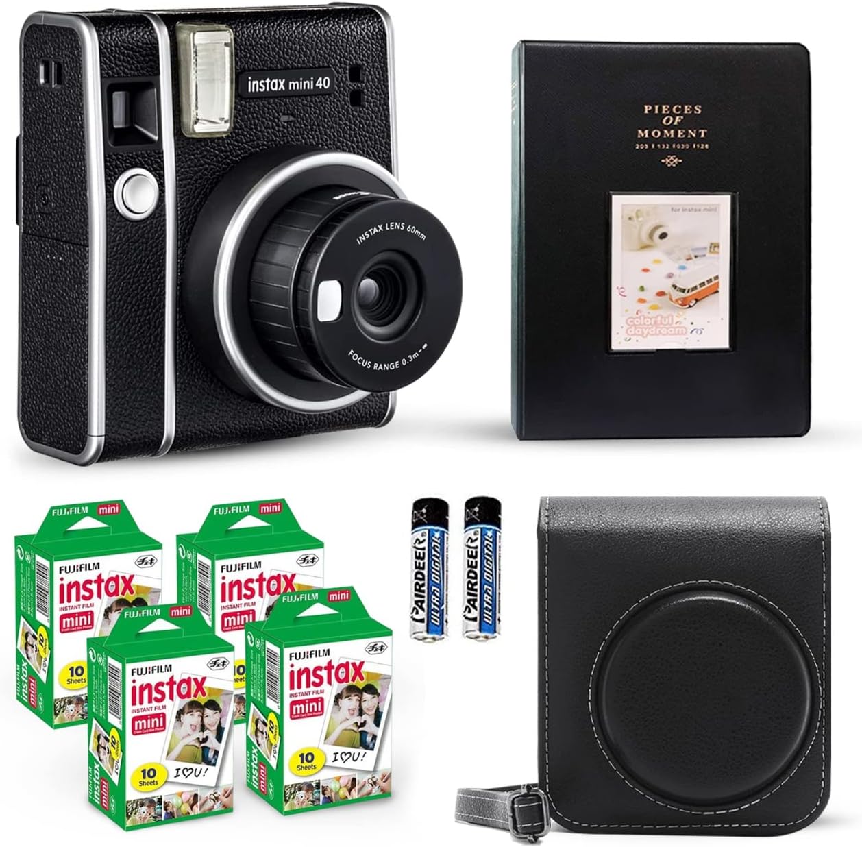 Fujifilm Instax Mini 40 Camera Bundle - Vintage Black Retro Style