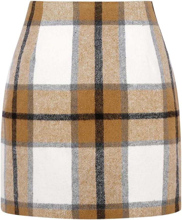 Wool Plaid Mini Skirt for Women - High Waisted Bodycon Style
