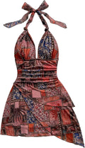 SOLY HUX Tie Dye Halter V Neck Mini Dress - Flattering Bodycon