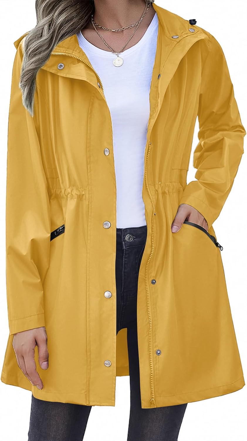 Zeagoo Waterproof Long Hooded Rain Jacket for Women Travel