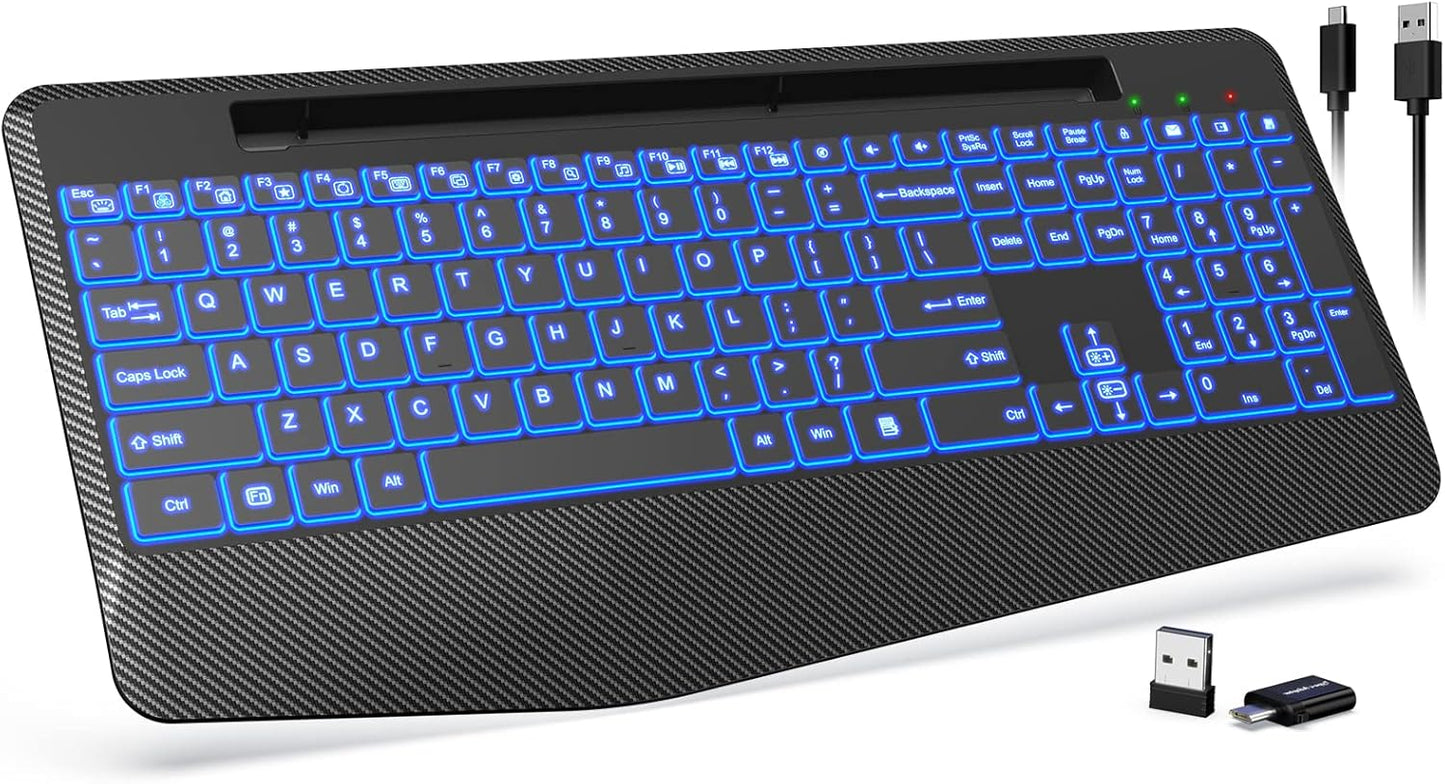 Wireless Keyboard with 7 Colored Backlights and Ergonomic Design