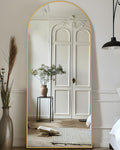 Full Length Mirror 64in x 21in Arched Floor Mirror - Gold