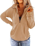 Women's Long Sleeve Lapel Half Zip Sweatshirt - Loose Fit Casual