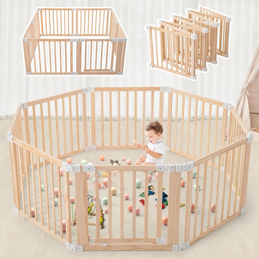 Aokkto Foldable Wooden Playpen for Safe Baby Playtime