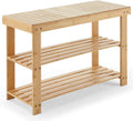 Sweetcrispy Shoe Rack Bench 3-Tier Bamboo Organizer - Sturdy Entryway