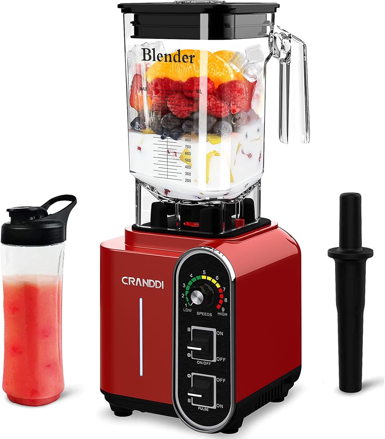 Powerful 1800W CRANDDI Smoothie Blender - 9 Speed Stainless Blades