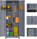 65 in Garage Storage Cabinet Broom Closet - Tall Metal Utility Cabinet