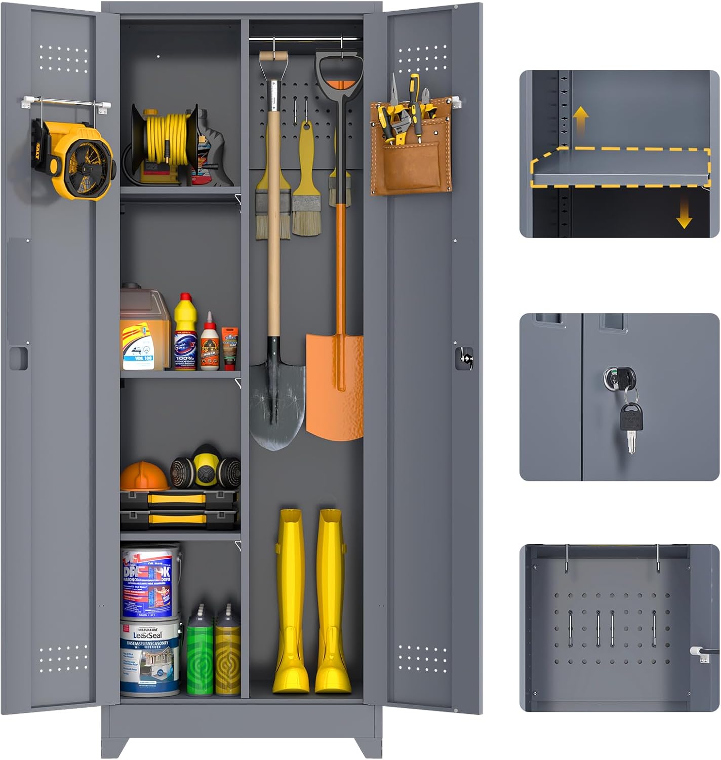 GREATMEET 65 in Garage Storage Cabinet for Brooms and Mops