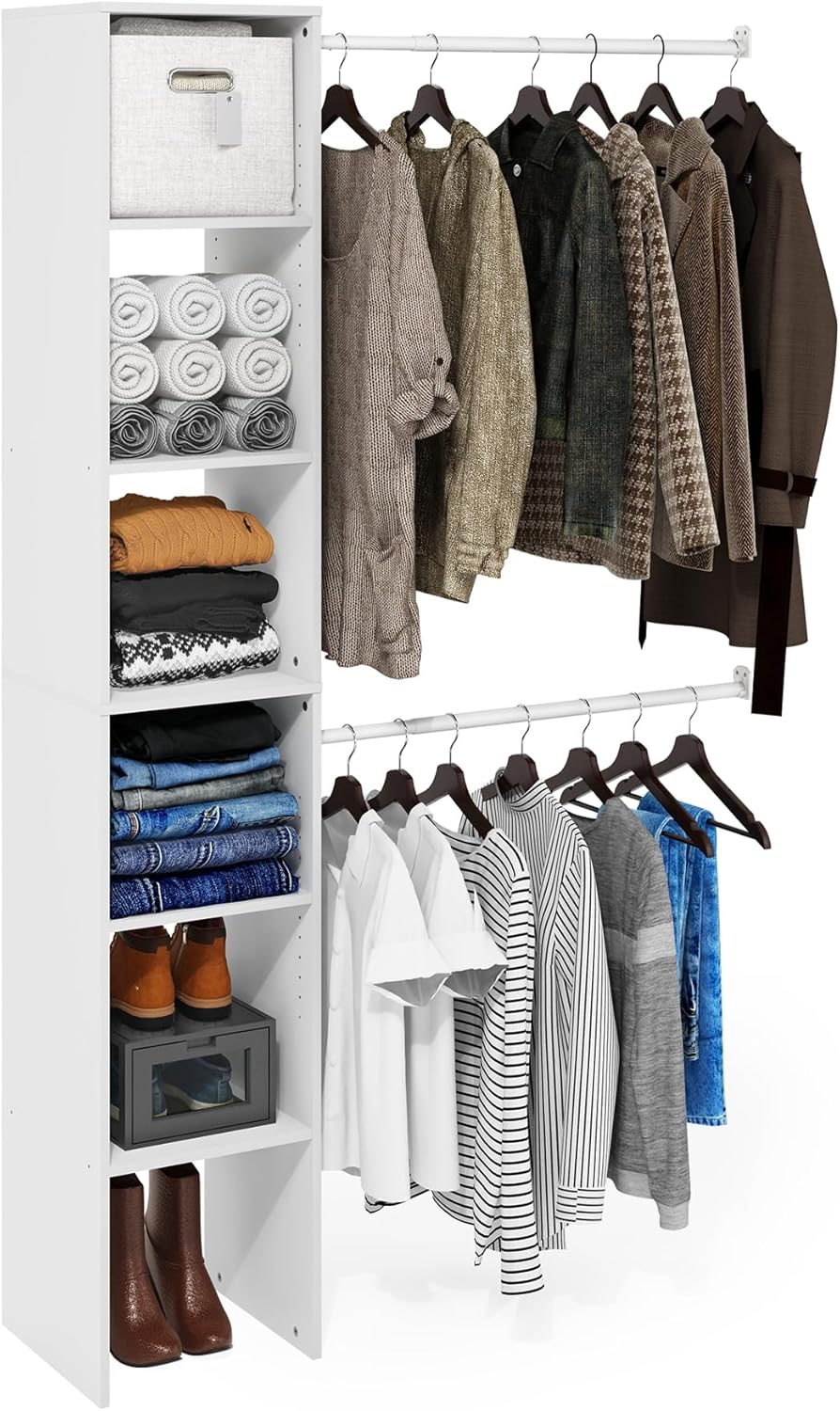 Fano Clothing & Closet Storage Organizer Shelf Tower with Bars