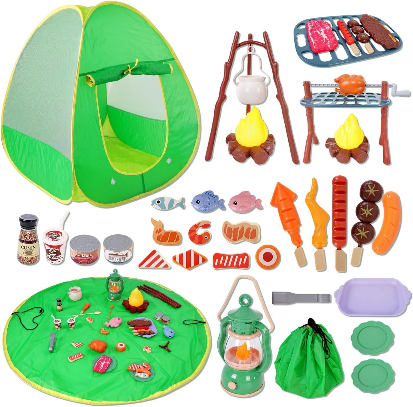 Camping Set Toys with Pop up Play Tent for Indoor Outdoor Fun