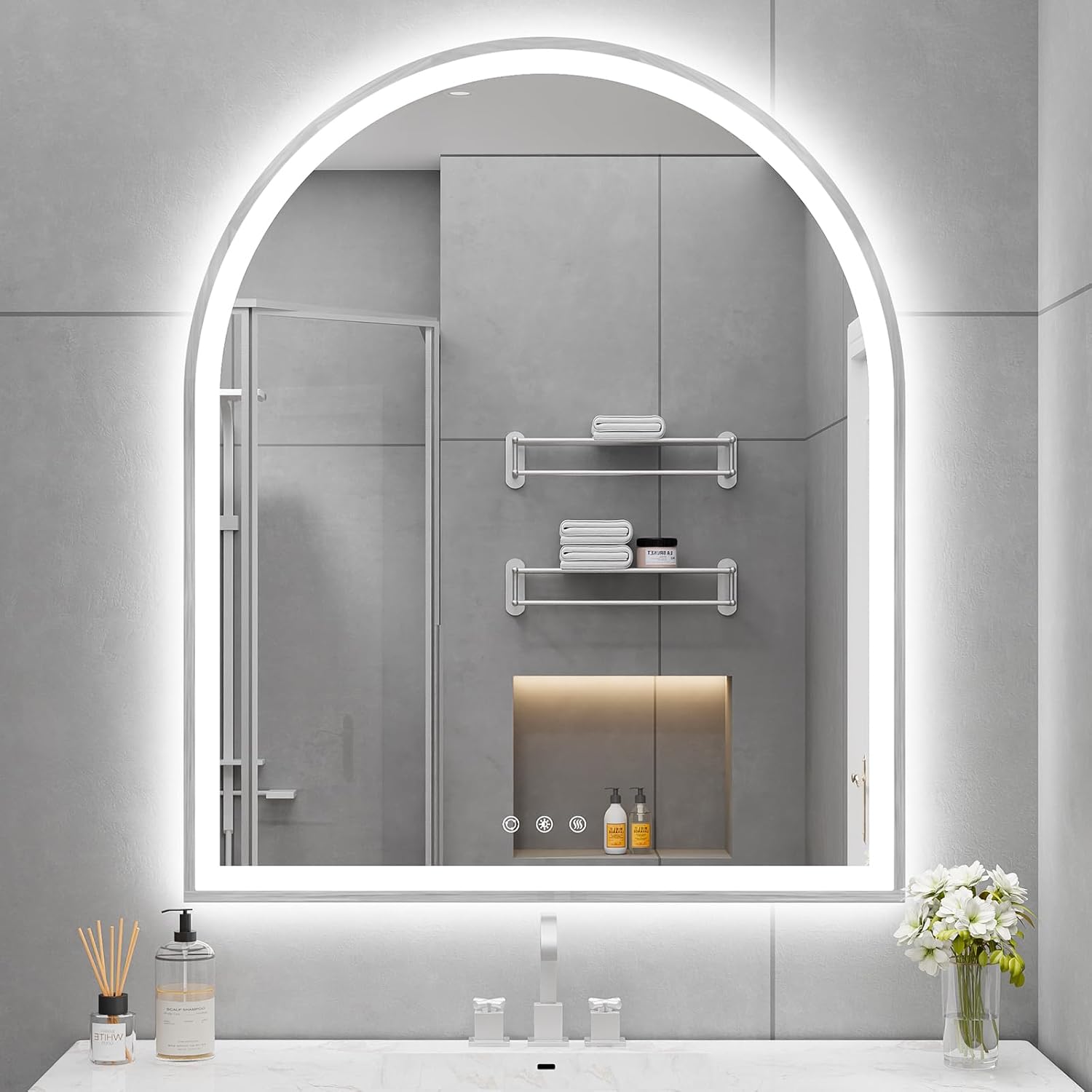 Arched LED Mirror for Bathroom - Dimmable & Fogless Design