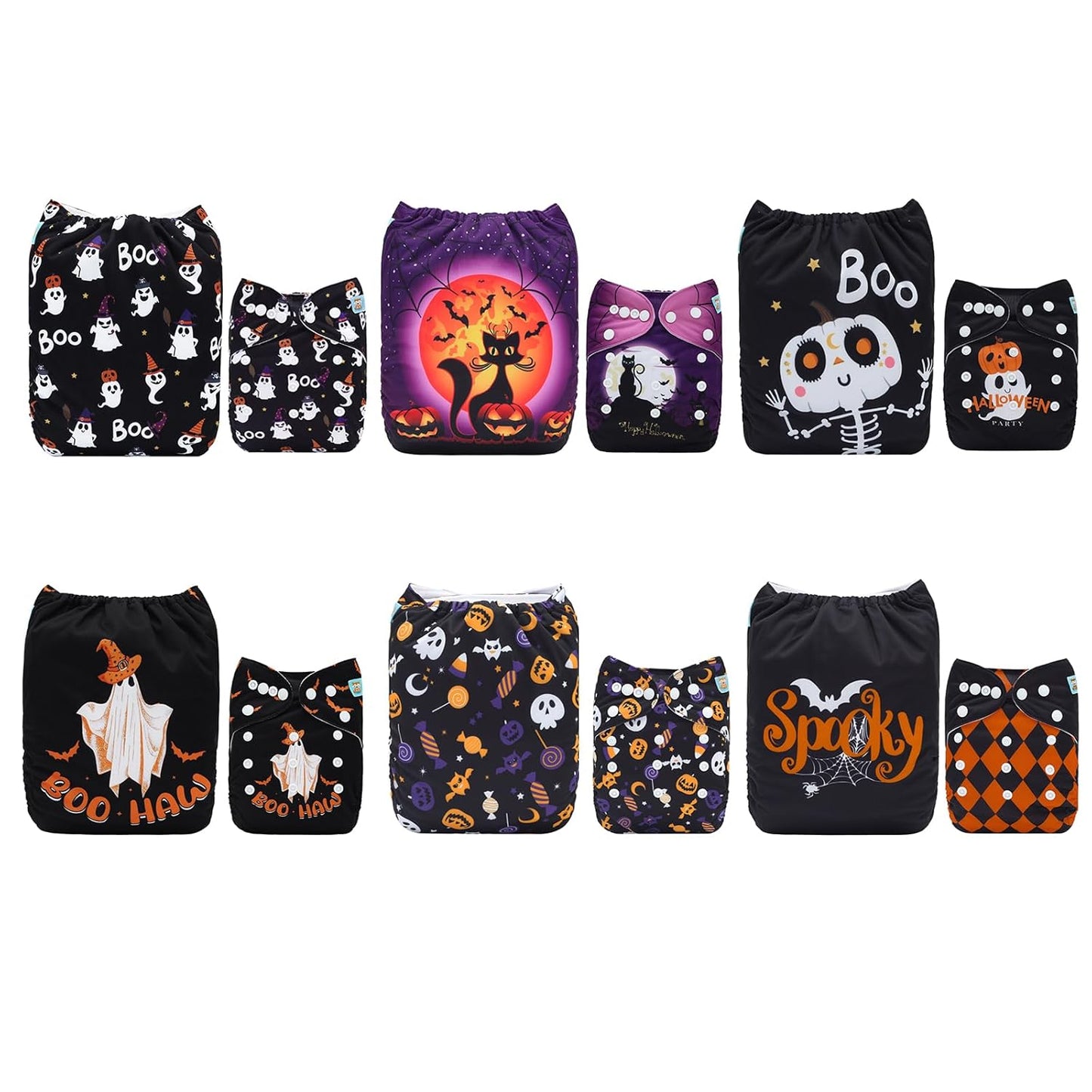 ALVABABY Halloween Cloth Diapers 6 Pack with 12 Inserts