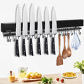 23 inch magnetic knife holder with 15 hooks - No Drilling black knife