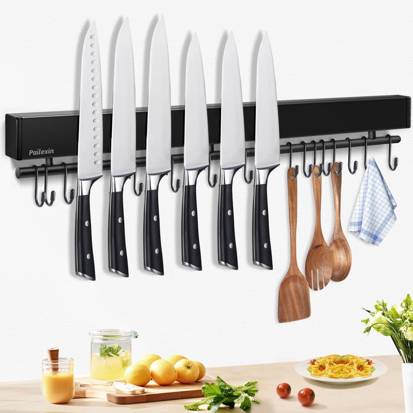23 Inch Magnetic Knife Holder with Hooks for Kitchen Storage