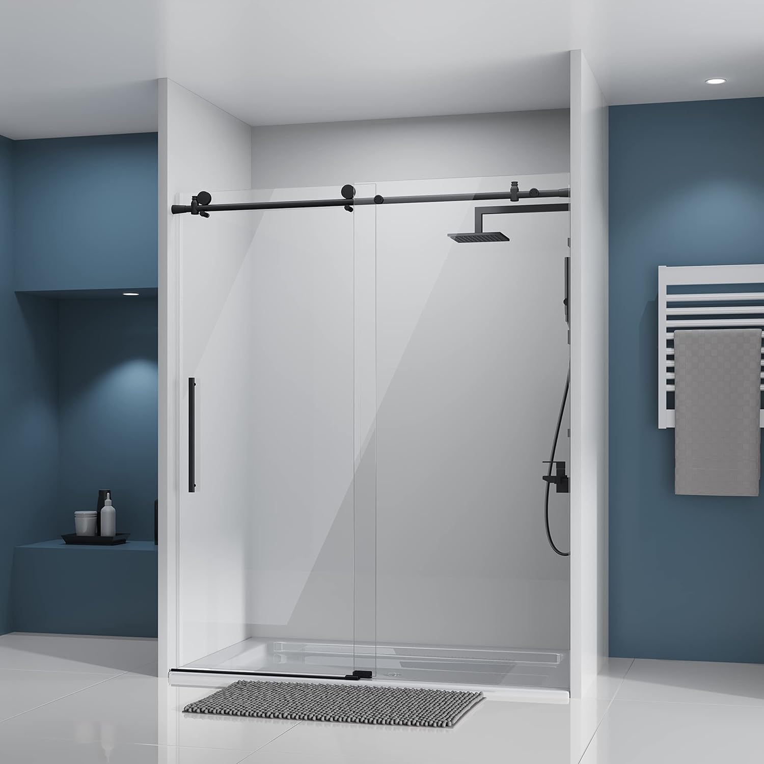 Frameless Shower Door with 5/16 in Clear Tempered Glass and Seal