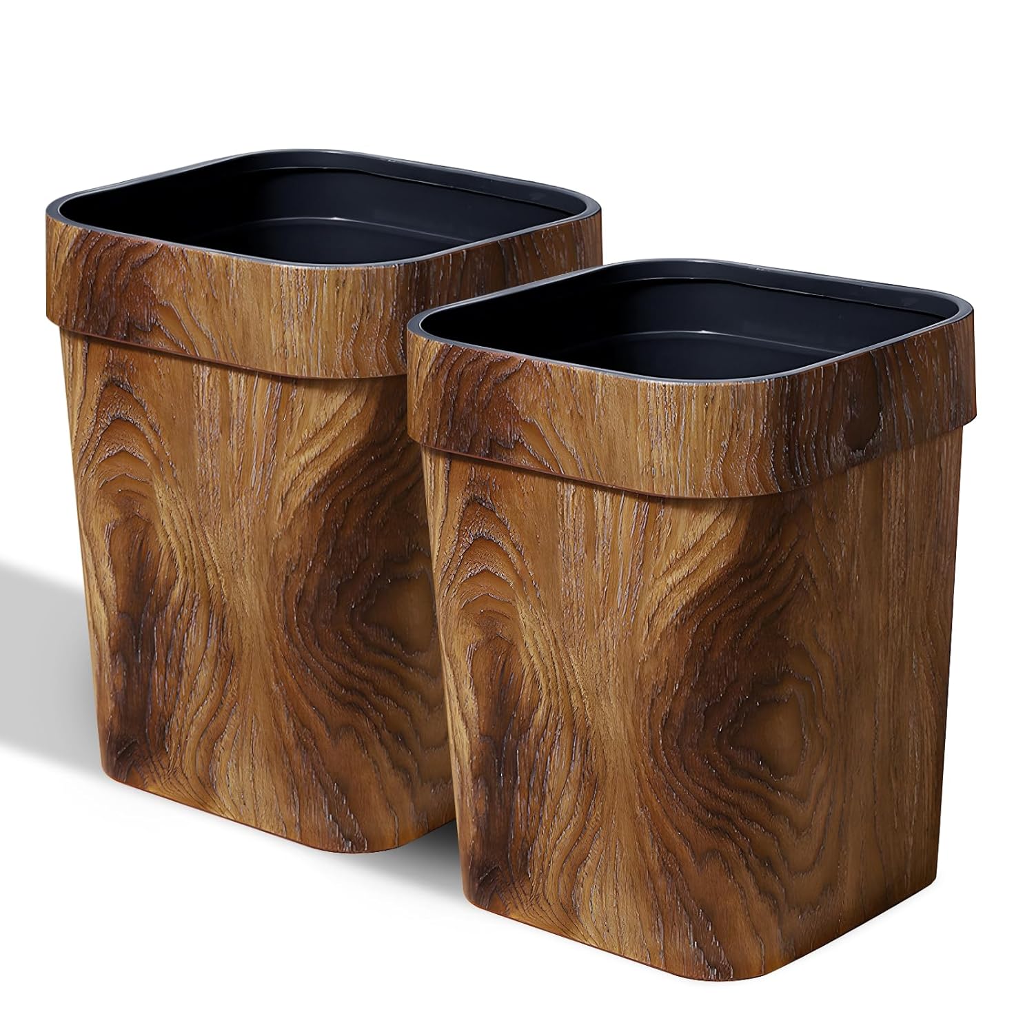 Wood Grain Plastic Trash Can Bedroom 2-Pack for Room Aesthetic