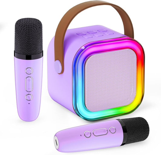 Portable Mini Karaoke Machine for Kids - Wireless Mics, Karafun Songs - Fun Gift!