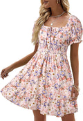 Heysolo Boho Floral Smocked Square Neck Mini Dress - Summer Ready This