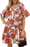 Wenrine Women's Floral Button Down Shirt Dress - Puff Sleeve Mini