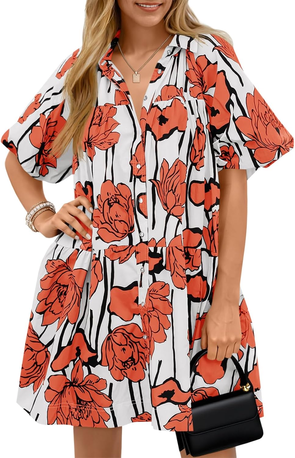 Floral Summer Button Down Shirt Dress for Casual Beach Wear