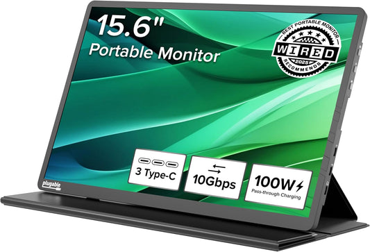 Plugable USB C Portable Monitor 15.6 Inch with 100W Charging