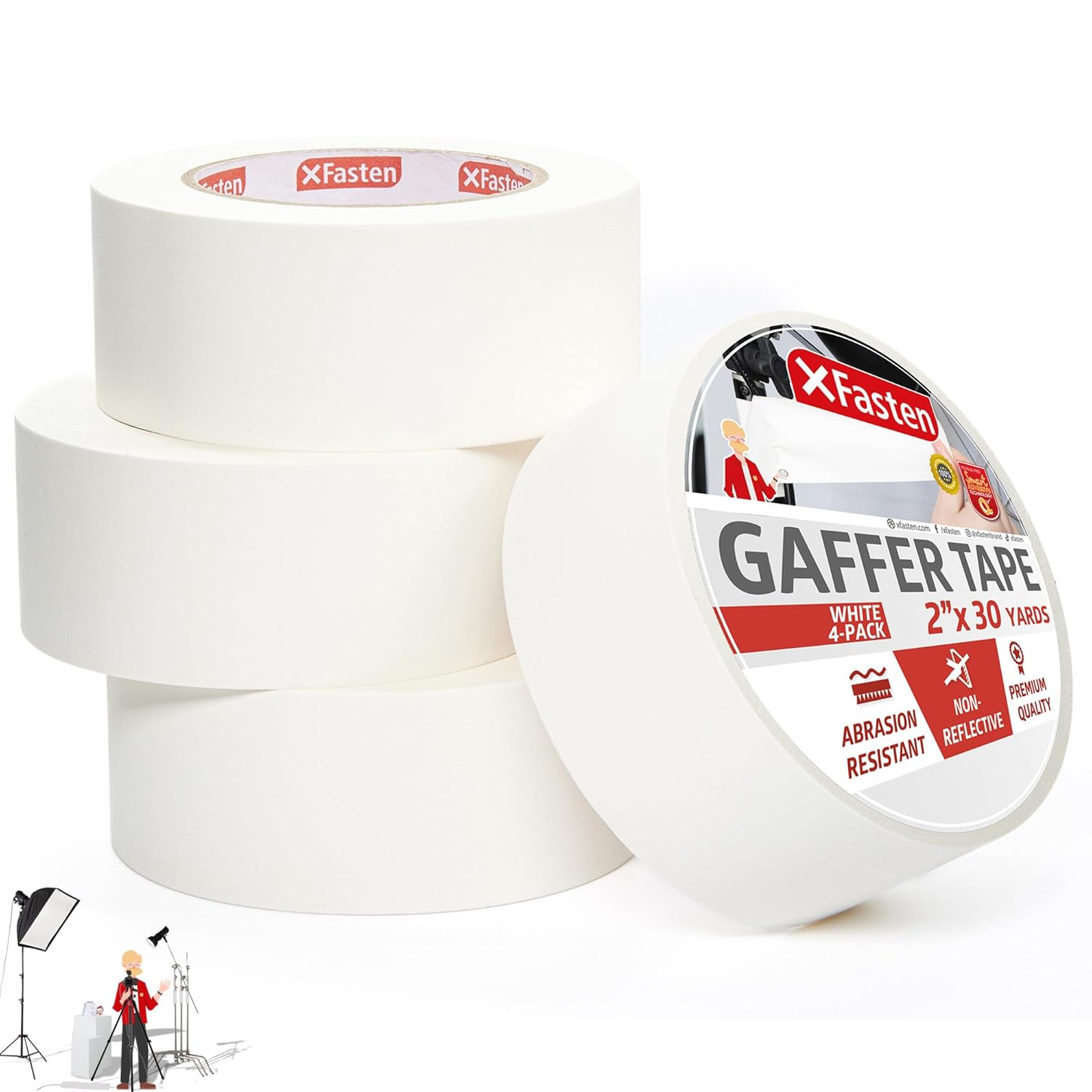 XFasten White Gaffers Tape 2 Inch for Photography and More