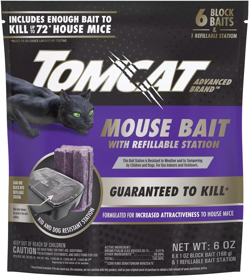 Tomcat Advanced Mouse Bait Station, 6 Refills - Indoor/Outdoor Use
