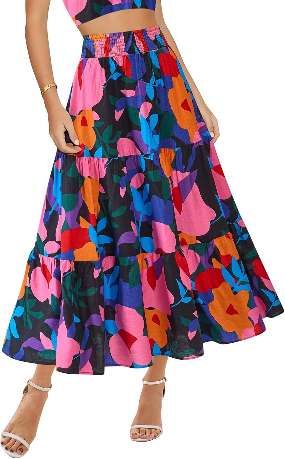 BTFBM Women's Floral Print Midi Maxi Skirts for Summer Style