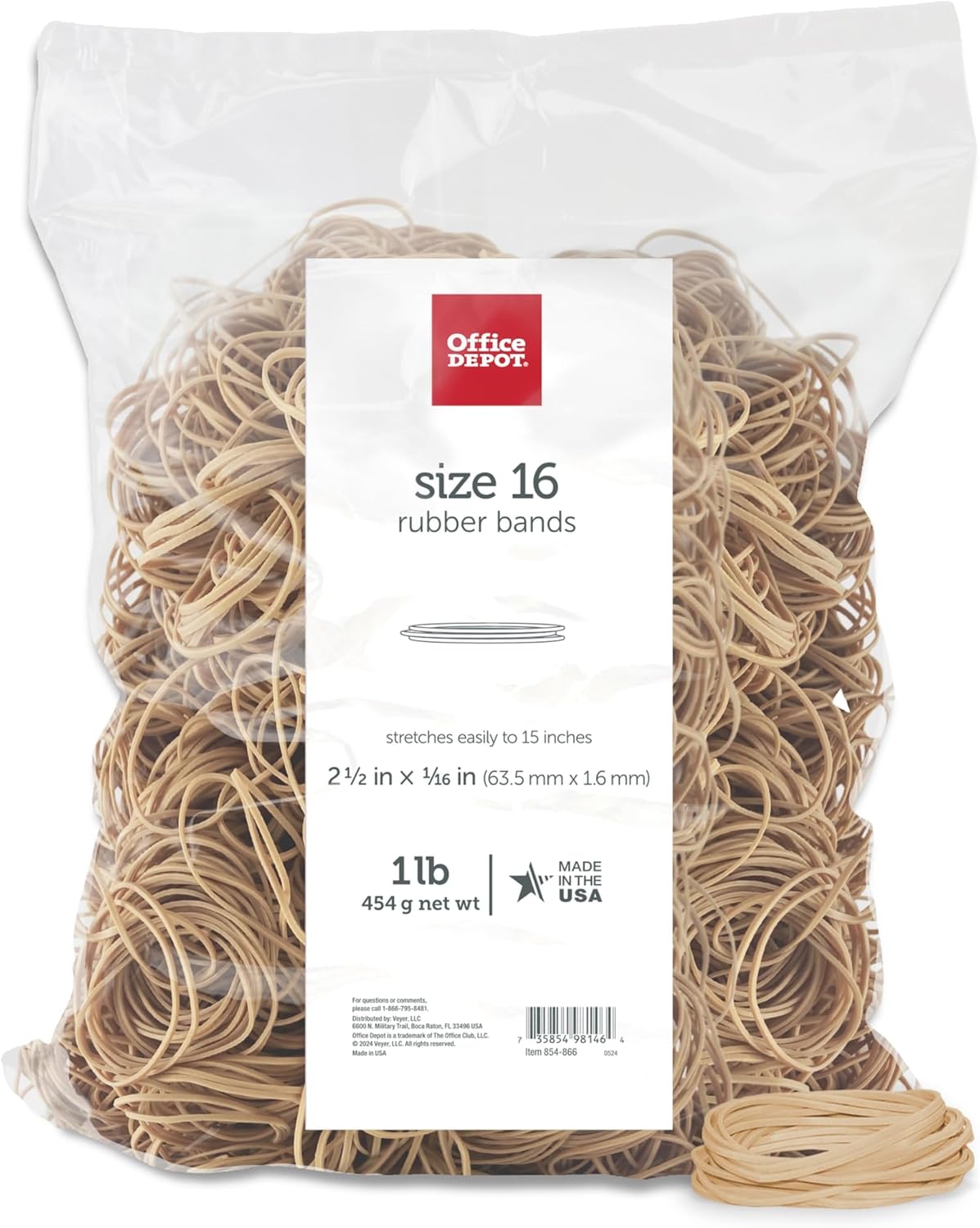 Strong & Flexible #16 Rubber Bands, 2.5x0.06, Crepe, 1lb Bag