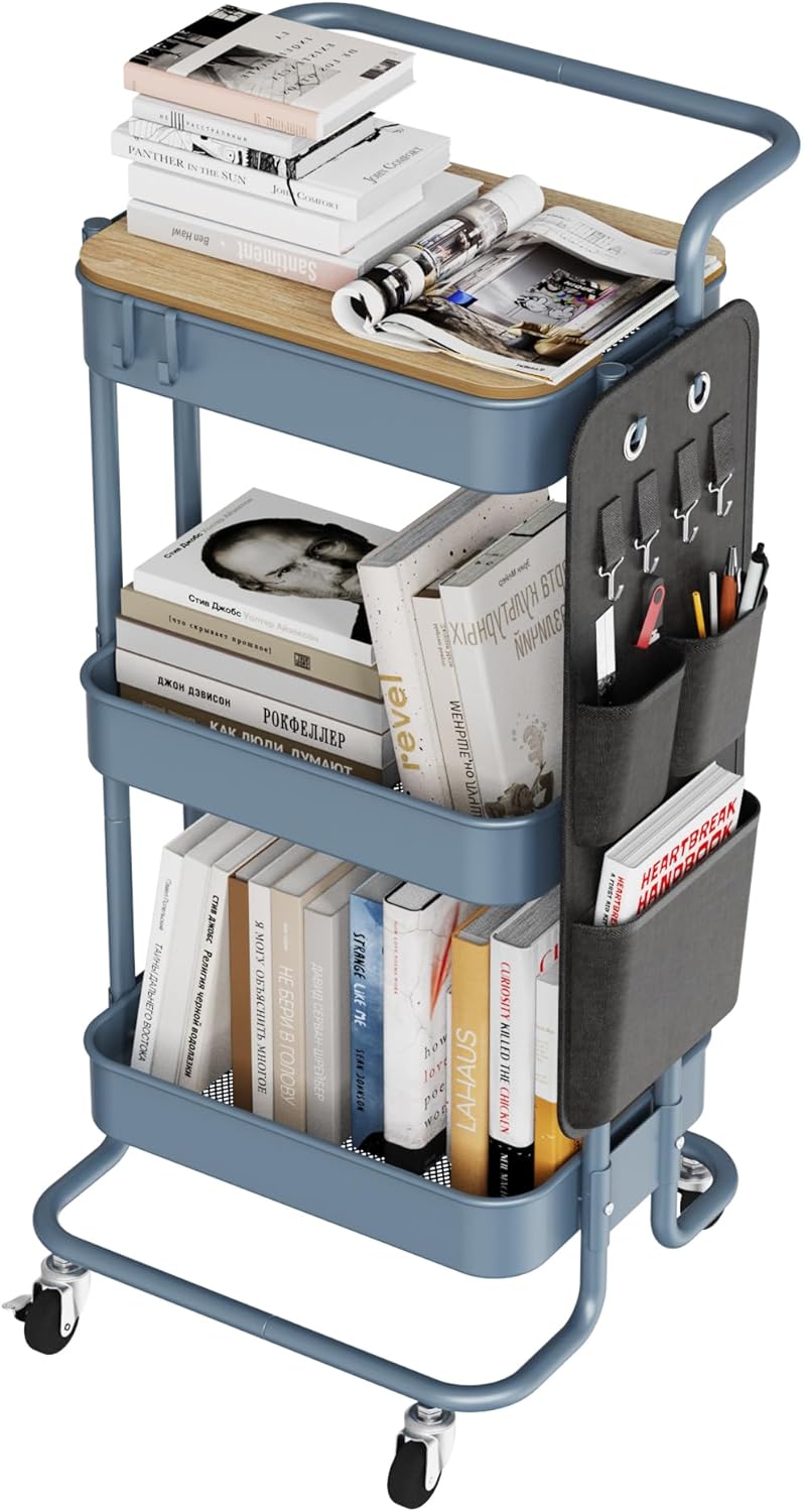 DTK 3 Tier Metal Utility Rolling Cart for Home and Office Use