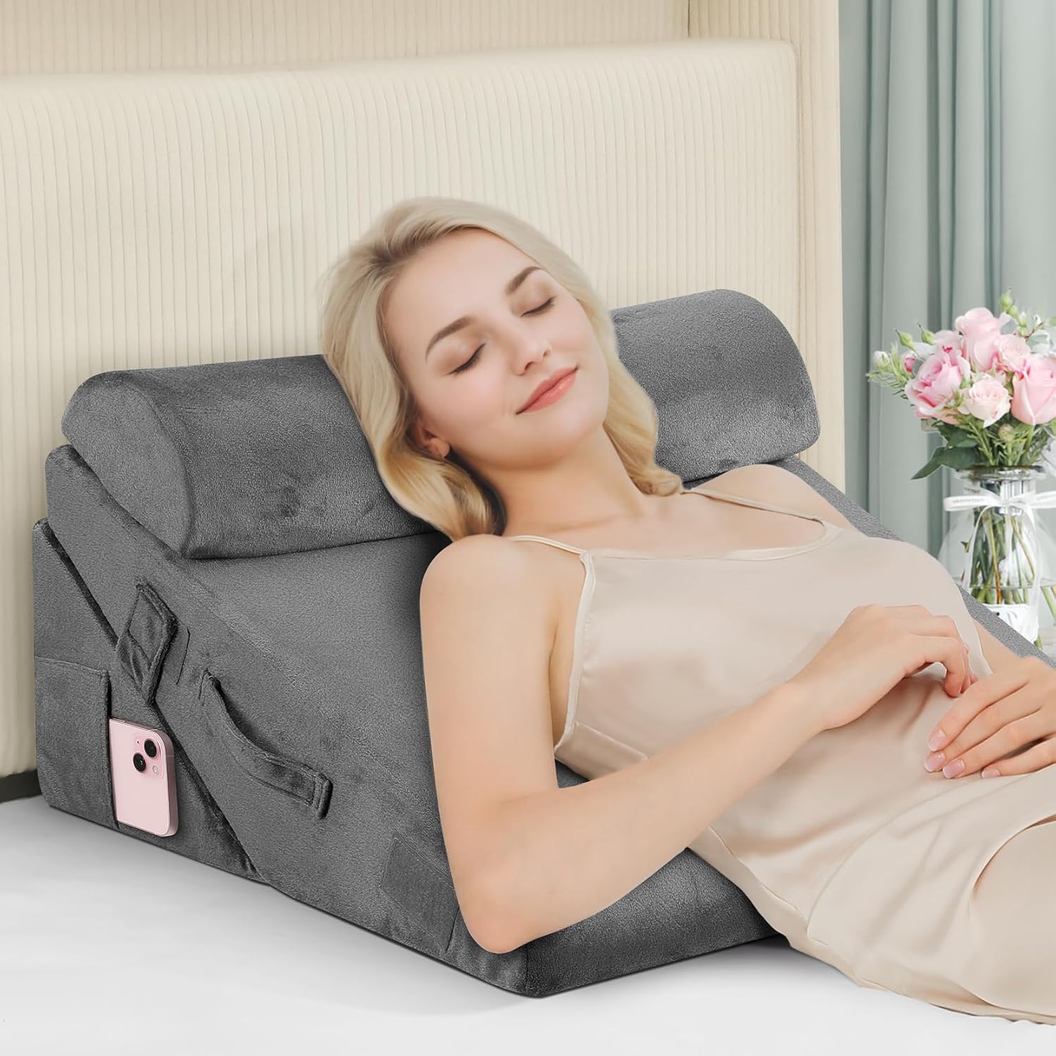 Bed Wedge Pillow for Sleeping, Adjustable Cooling-Gel Support